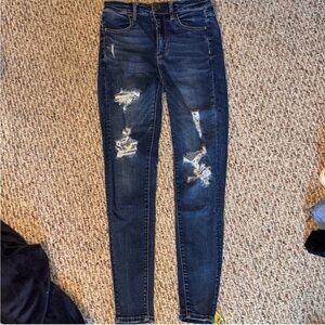 American Eagle Outfitters Dark Blue Distressed Skinny Jeans